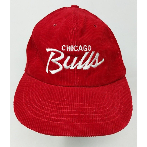 Chicago Bulls Hat Script Snapback Cap‎ Corduroy NBA 90s 1990s Jordan NBA VTG - Picture 1 of 8